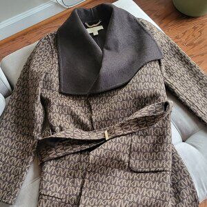 Michael kors Women's Wool Coat Chocolate Brown monogram